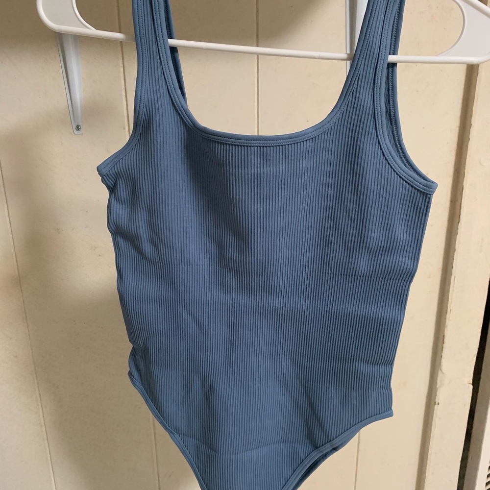 Square Neck Blue Ribbed Bodysuit